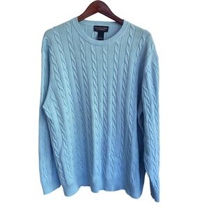 ROUNDTREE & YORKE Men's XL Light Blue Cable 100% Cotton Long Sleeve Sweater